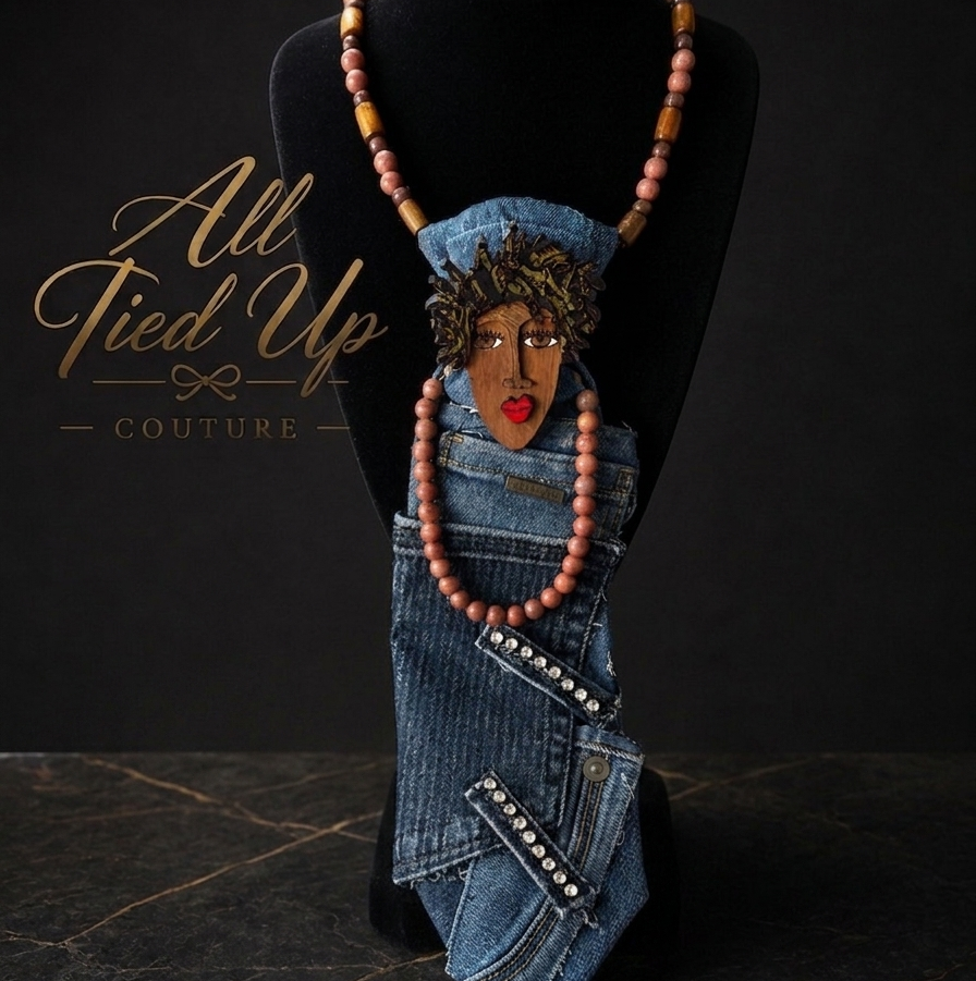 Upcycled Denim Junktie with Lady Pin