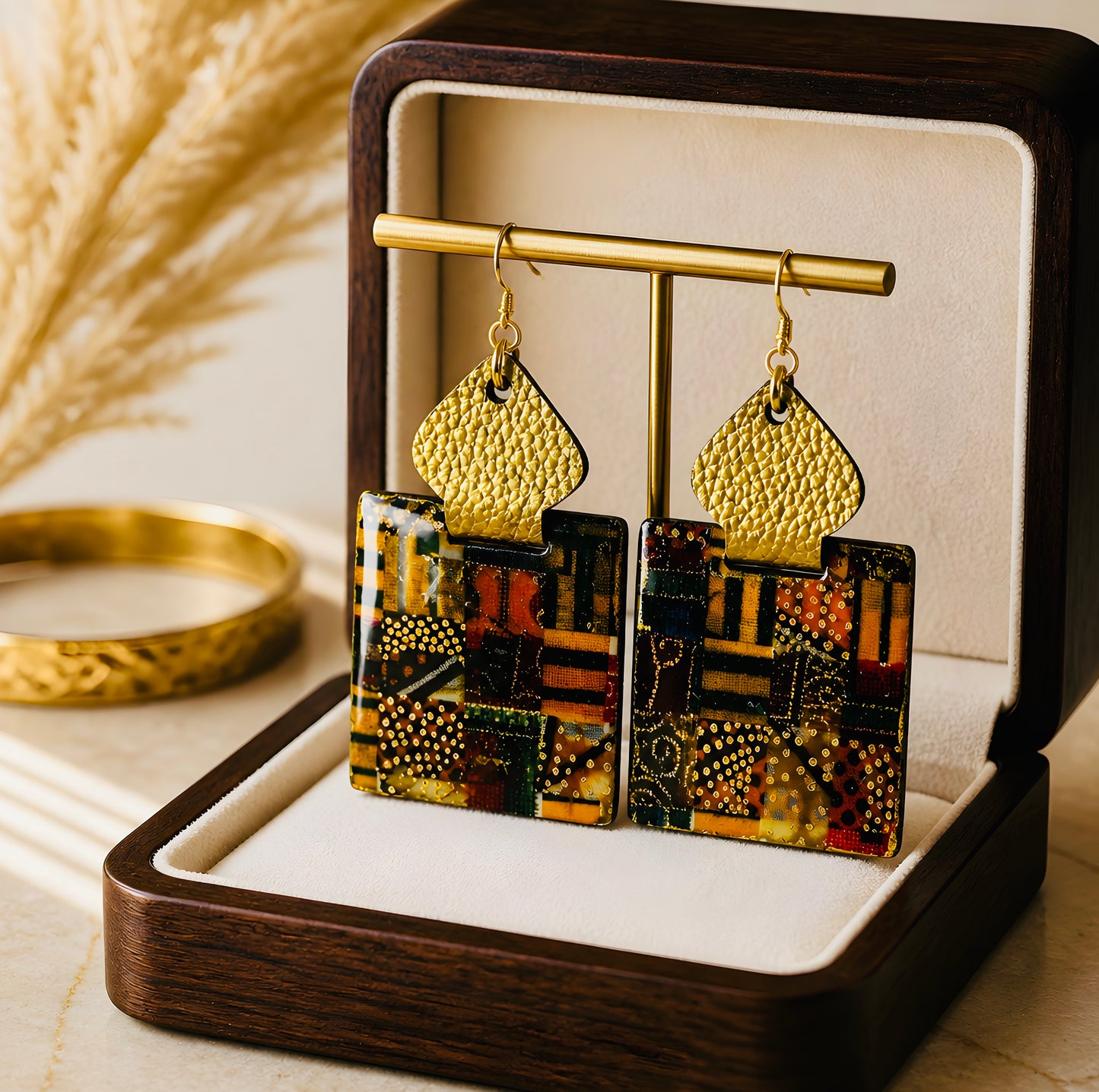Handcrafted Laser Cut Fabric in Wood Earrings