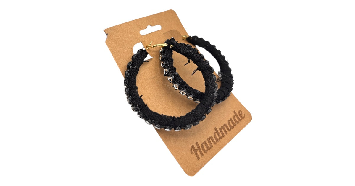 Handcrafted Upcycled Black Denim Junkie Tie with Coordinating Earrings