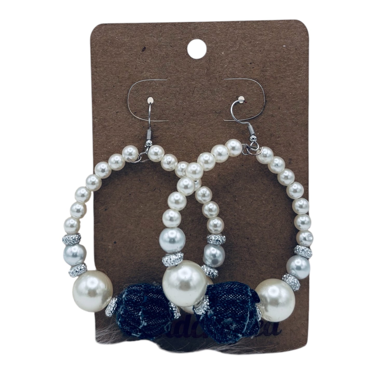 Upcycled Denim and Pearl Hoop Earrings
