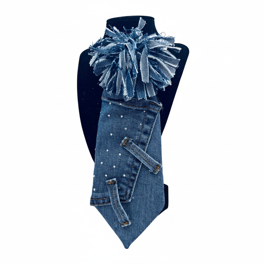 Upcycled Denim Pompom Junktie