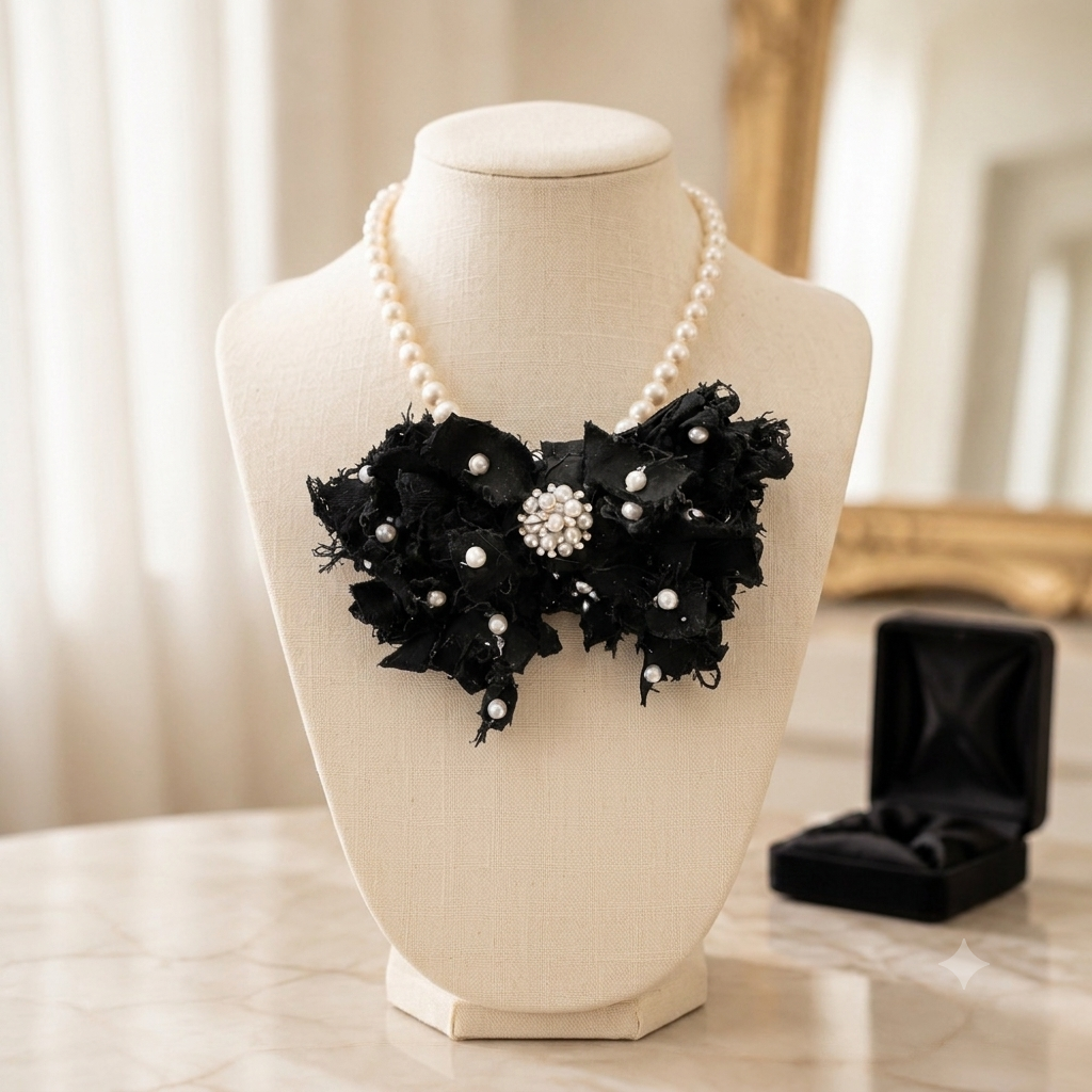 Upcycled Black Denim Shaggy Chic Bow Tie