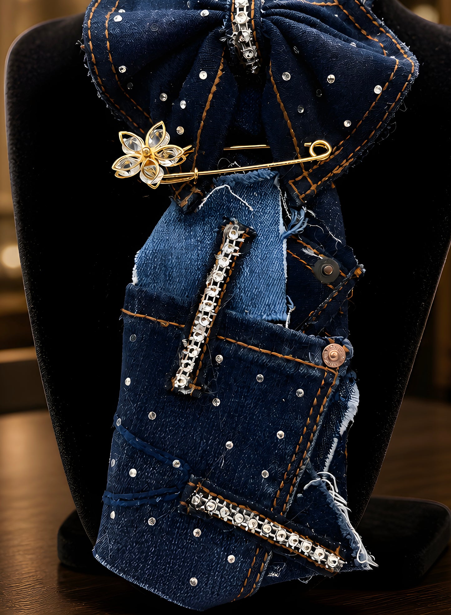 Handcrafted Upcycled Denim Bow Junktie