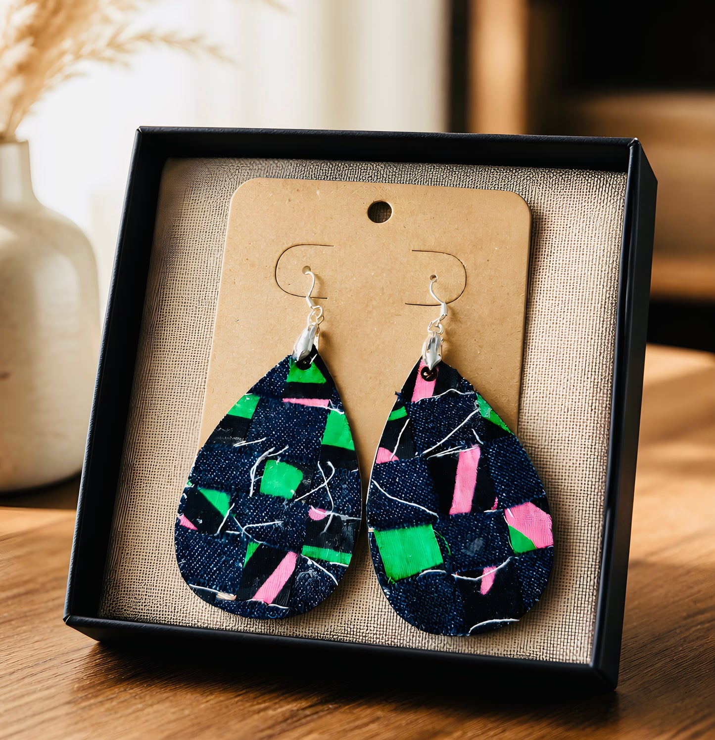 Handcrafted Laser Cut Denim Weaved Earrings
