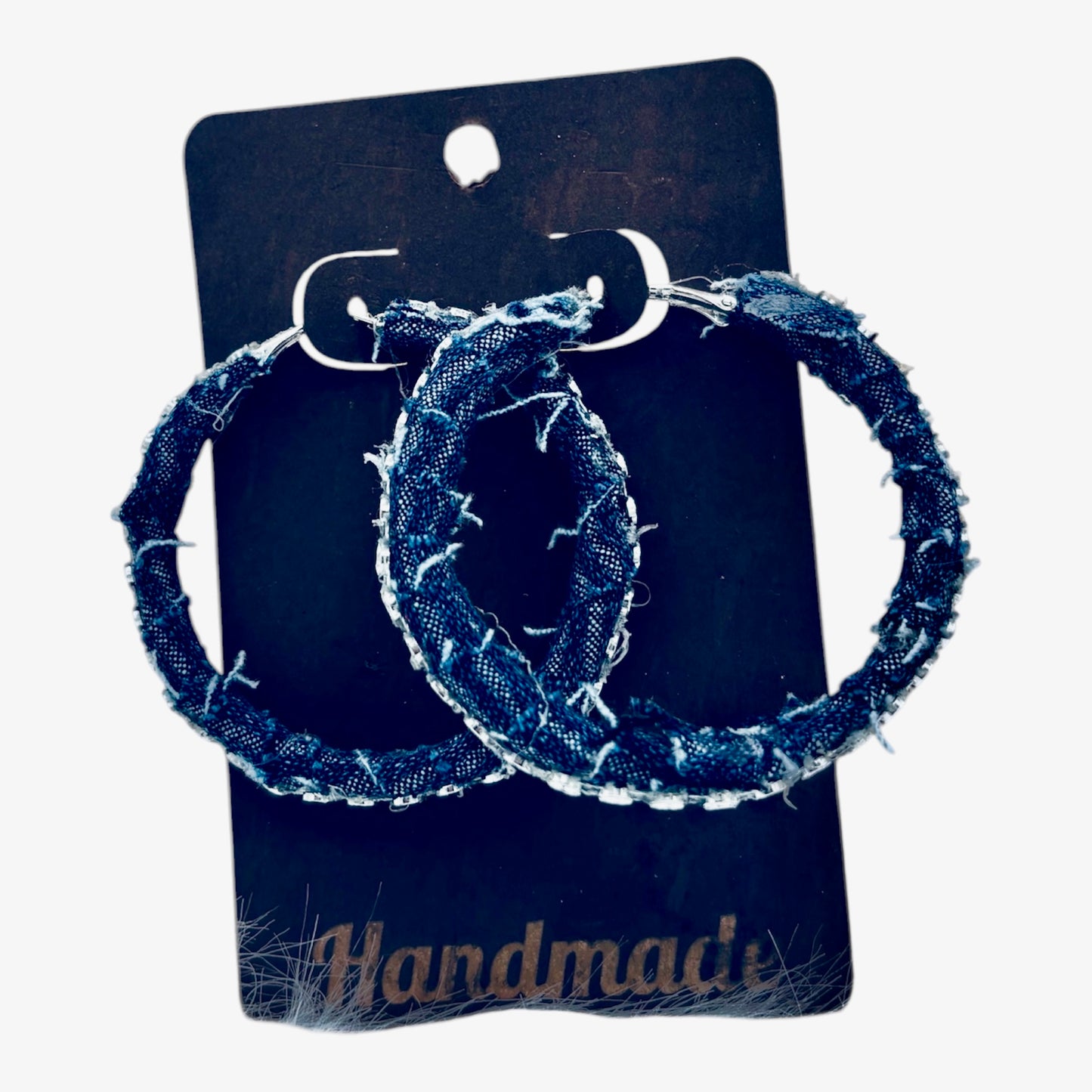 Upcycled Denim Rhinestone Trim Hoop Earrings