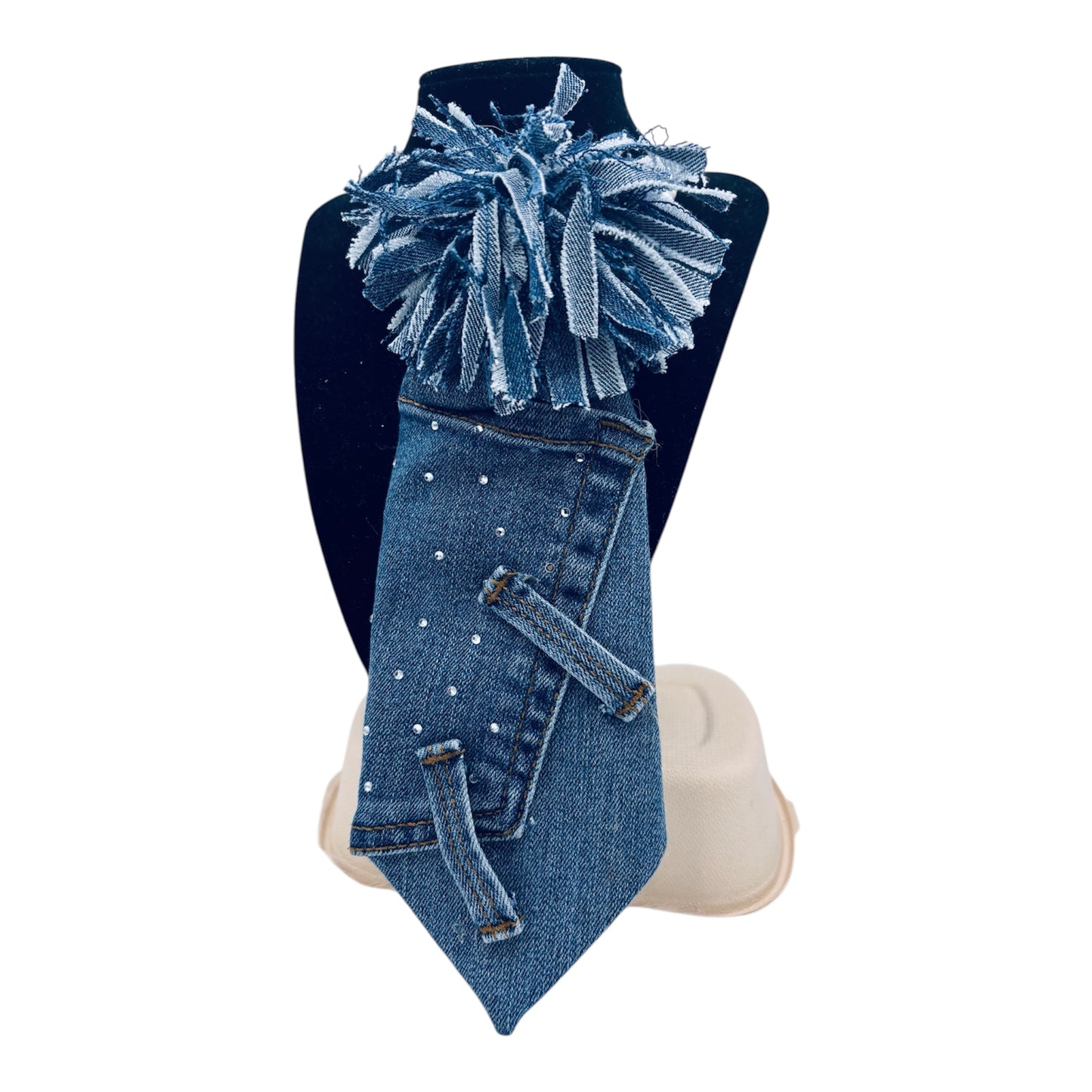 Upcycled Denim Pompom Junktie