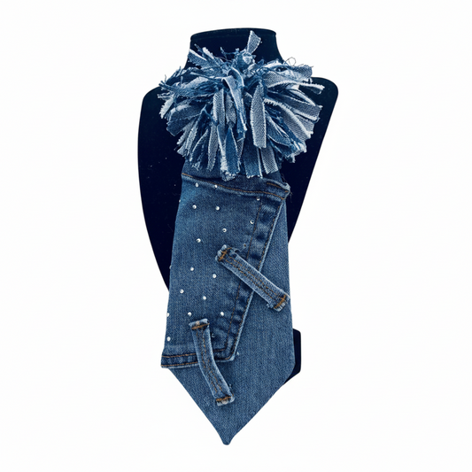 Upcycled Denim Pompom Junktie